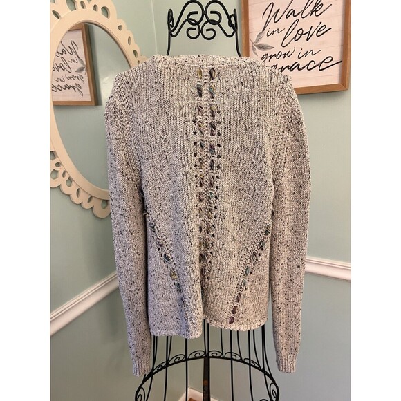 anthropologie Knitted And Knotted Sweater Cable Knit Front Zip M Gray Blend - Picture 5 of 8